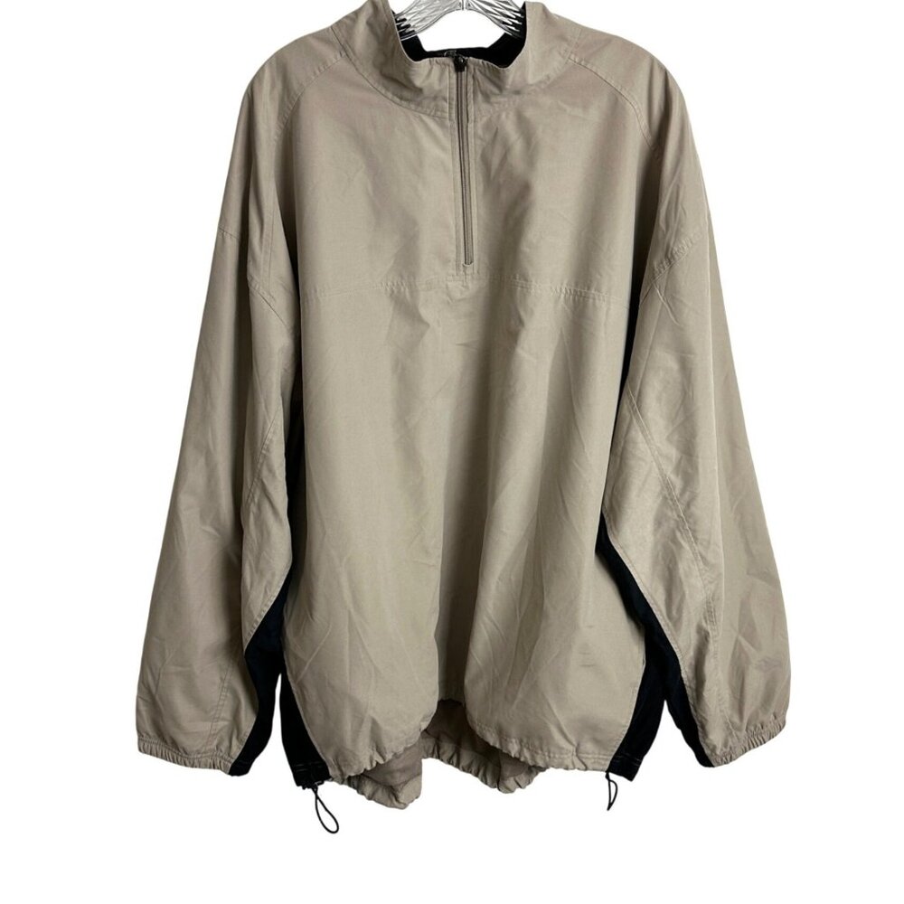 PGA Tour Men's Beige & Black Half-Zip Windbreaker Jacket With Drawstring Hem